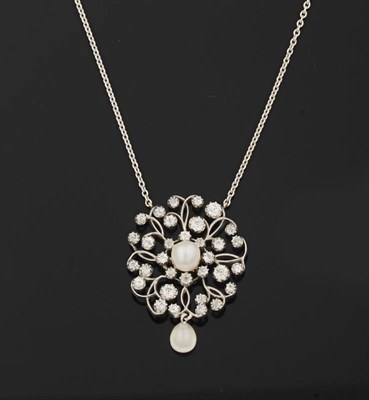 Lot 318 - A Pearl and Diamond Pendant on Chain (with optional brooch attachment), circa 1900, a pearl centres