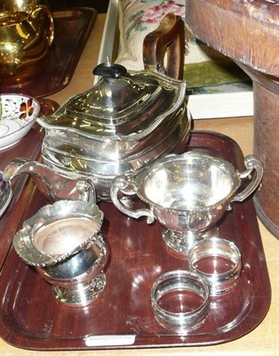 Lot 315A - Silver teapot, Sheffield 1928, Manoah Rhodes & Sons Ltd, silver cream jug and sugar bowl,...