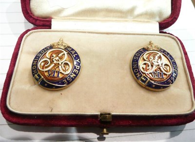 Lot 51A - Pair of gilt metal and enamel cuff-links, Edward VII monogram in original Garrard & Co case