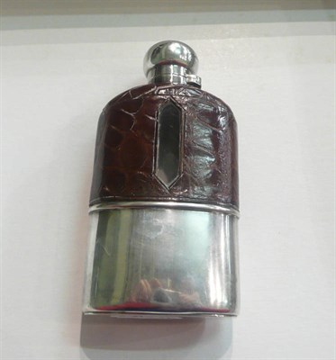 Lot 12 - Silver and leather hip flask