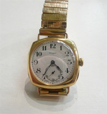 Lot 20 - A gentleman's 18ct gold wristwatch marked 'Trojan' with replaced gilt bracelet