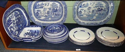 Lot 57 - Three 19th century meat plates and a quantity of blue and white meat plates, two vegetable...