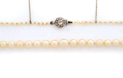 Lot 332 - A Single Row of Pearls, one hundred and twenty-five graduated knotted pearls with an old cut...