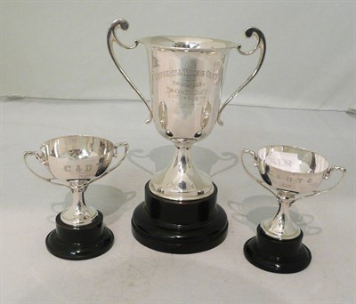 Lot 112 - Three silver trophy cups with stands