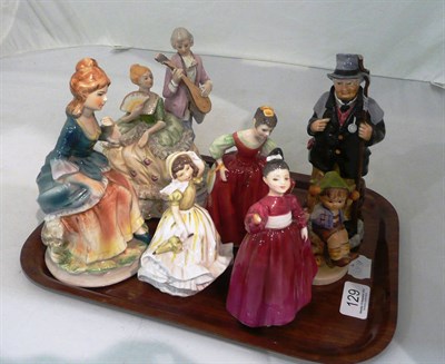 Lot 129 - Tray of china figures including Doulton and Hummel
