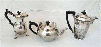 Lot 135 - Silver teapot, silver jug and a plated jug