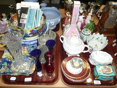 Lot 137 - Quantity of china, glass, blue and white bowl, Continental vase, pewter, small quantity of...