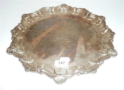 Lot 147 - A silver salver with engraved presentation inscription dated 12th August 1901, 39 oz