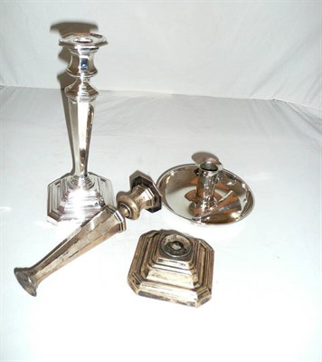 Lot 165 - Pair of silver vases (one a.f.) and a silver chamberstick