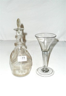 Lot 177 - An 18th century drawn trumpet ale glass and an 18th century Irish mallet decanter with stopper...