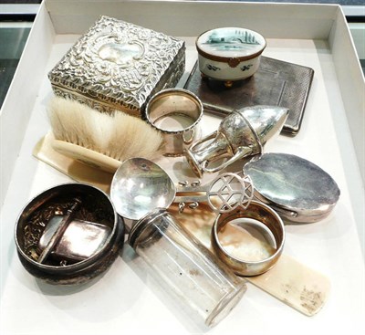 Lot 188 - An ivory page turner, silver napkin rings, cigarette case etc