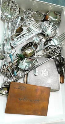 Lot 195 - A quantity of mixed silver flatware, cigarette case, caddy spoons, etc