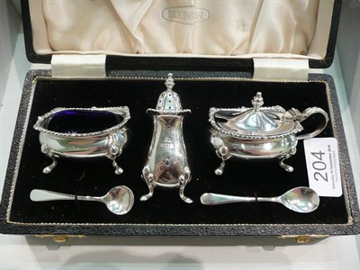 Lot 204 - Cased silver condiment set