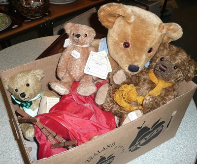 Lot 211 - Four modern teddy bears and two string puppets (including three limited edition Deans Rag Book...