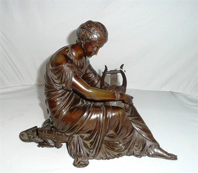 Lot 239 - F Aizelin (French), a bronze figure of Sappho, the young goddess