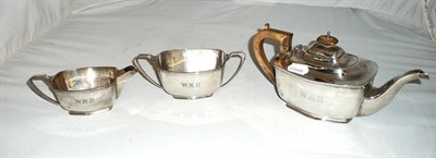 Lot 251 - A three piece silver tea set, 38oz approximate weight (3)