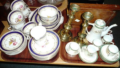 Lot 269 - Two trays including Crown Staffordshire blue and gilt teawares Noritake coffee set, two pairs...