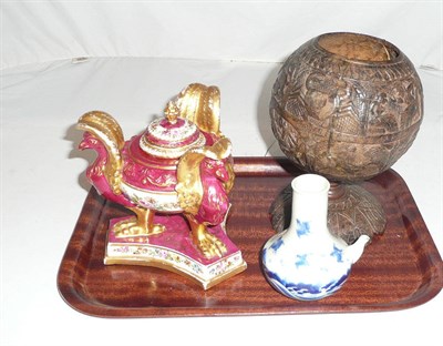 Lot 285 - Sevres inkwell, coconut cup and Japanese pot