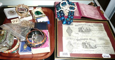 Lot 306 - A quantity of costume jewellery, a quantity of modern silver jewellery and two Darlington £5...