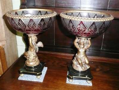 Lot 312 - Pair of gilt metal cherub pedestal centrepieces