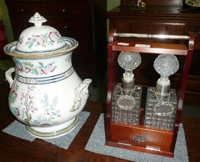 Lot 319 - A Victorian ironstone slop pail and cover and a modern two bottle tantalus