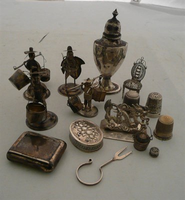 Lot 337 - White metal figures, silver thimbles etc