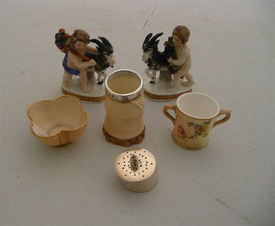 Lot 344 - Worcester blush ivory miniatures and a pair of Samson of Paris figures