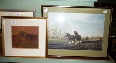 Lot 376 - Small watercolour by Fred Lawson of 'Castle Bolton' together with a print after an original by Alan