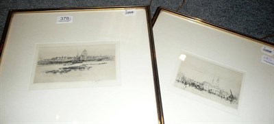 Lot 378 - William Walcot: two framed signed etchings, St Paul's from the Thames, and another