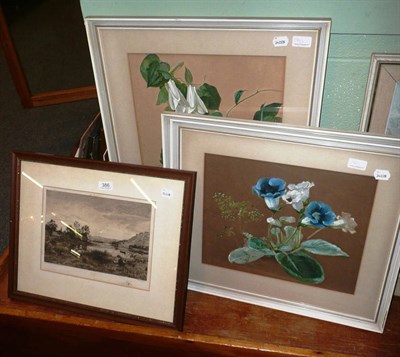 Lot 386 - W H Pilsbury, three framed watercolours dated 1905 and a framed etching