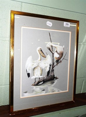 Lot 399 - Gouache of pelicans by Edwin Chicken