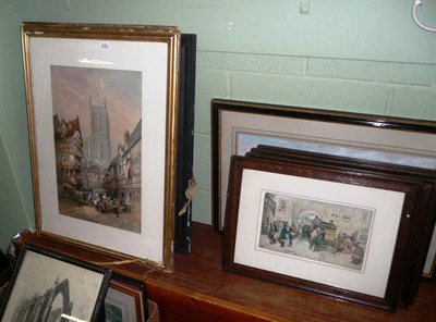 Lot 406 - ? Pitt a pair of framed watercolours of York and a quantity of prints