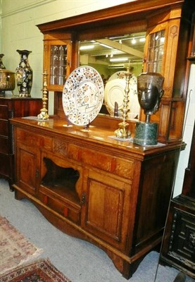 Lot 413 - An Arts and Craft oak mirror back sideboard, two Edwardian occasional tables and a set of four...