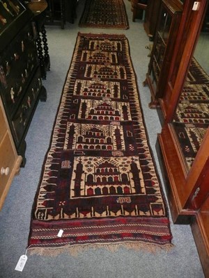 Lot 438 - Afghan Runner, the compartmented field depicting mosques together with two other Afghan rugs (3)