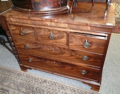 Lot 457 - A 19th century mahogany small chest, three cockbeaded frieze drawers, two long drawers below,...