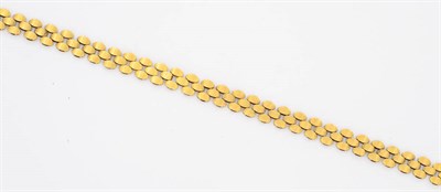 Lot 367 - A Three Row Necklace, curved double sided oval shaped links are arranged in a brickwork fashion...