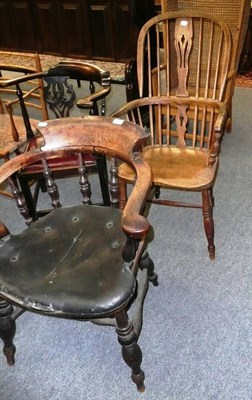 Lot 489 - An ash and elm stick back armchair and a smokers bow chair