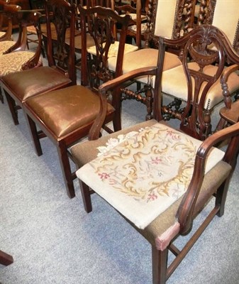 Lot 501 - George III mahogany carver chair and a pair of Chippendale-style dining chairs