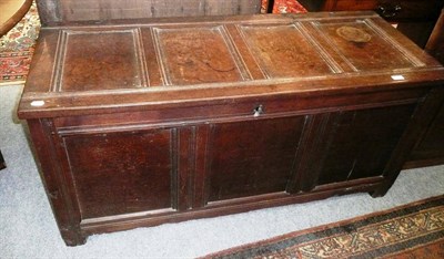 Lot 529 - A late 17th century joined oak chest, the hinged lid with four recessed panels, the plain...