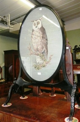 Lot 534 - Oval framed firescreen with petit point insert of an owl