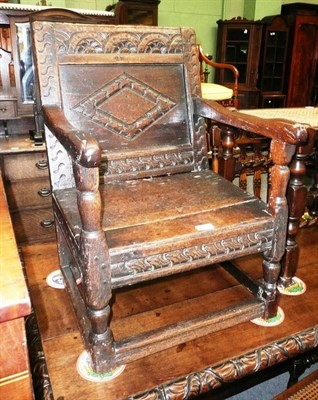 Lot 538 - 17th century joined oak armchair (alterations)