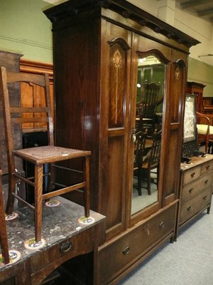 Lot 549 - Arts & Crafts three piece oak bedroom suite and pair of bedroom chairs, retailed by 'Denby and...