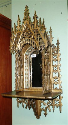 Lot 560 - Folding gilded wood carved/fretwork Gothic style 19th century icon stand with mirror