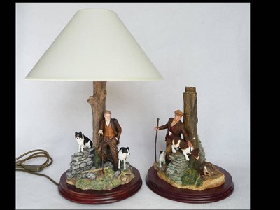 Lot 1009 - Border Fine Arts lamp base, Shepherd with Collies 'A Moment to Reflect' with original cream...