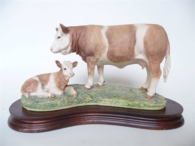 Lot 1017 - A Border Fine Arts 'Simmental Cow and Calf', model No. L21 by Anne Wall, Ltd. edition No....