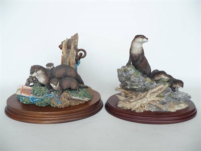 Lot 1033 - Two Border Fine Arts Otter Groups 'At The Water's Edge', model No. EG05 by Ray Ayres, Ltd....