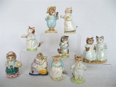 Lot 1044 - Nine Royal Albert Beatrix Potter Cats, Tom Kitten and Butterfly; Mittens and Moppet; Cousin...