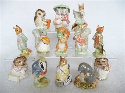 Lot 1049 - Thirteen Royal Albert Beatrix Potter figures, Mr Tod (facing to his left); Chippy Hackee (pale...