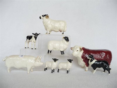 Lot 1070 - Beswick Hereford Bull, model No. 1363A; Friesian Calf, model No. 1249C; Boar Ch. 'Wall Champion Boy