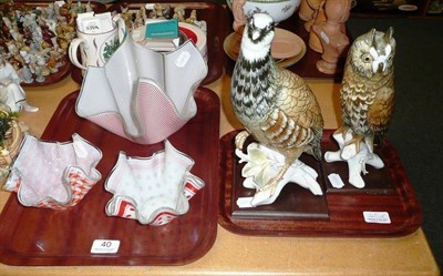 Lot 40 - Two German bird figures, Karl Ens - Long Eared owl and grouse and Large handkerchief vase and...